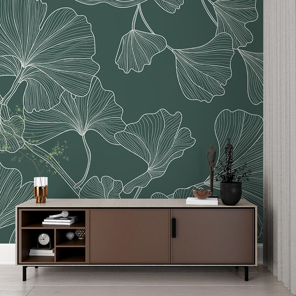 Papel de parede Papel de parede Um padrão de folhas sobre um fundo verde (REF: w00328)
