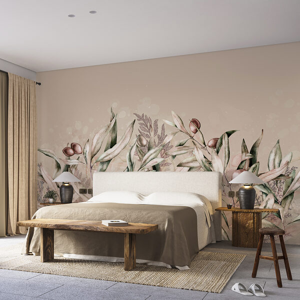 Uma pintura de folhas e frutos Uma pintura de folhas e frutos