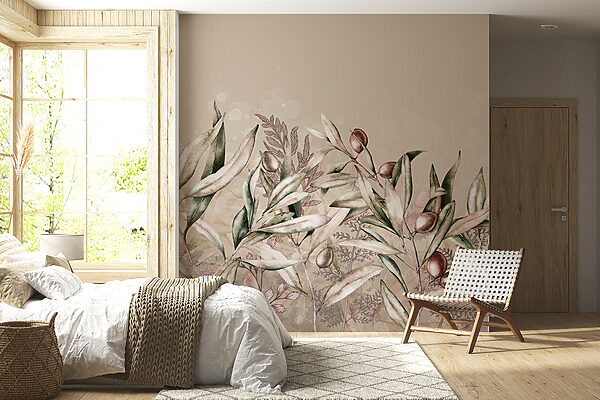 Uma pintura de folhas e frutos Uma pintura de folhas e frutos
