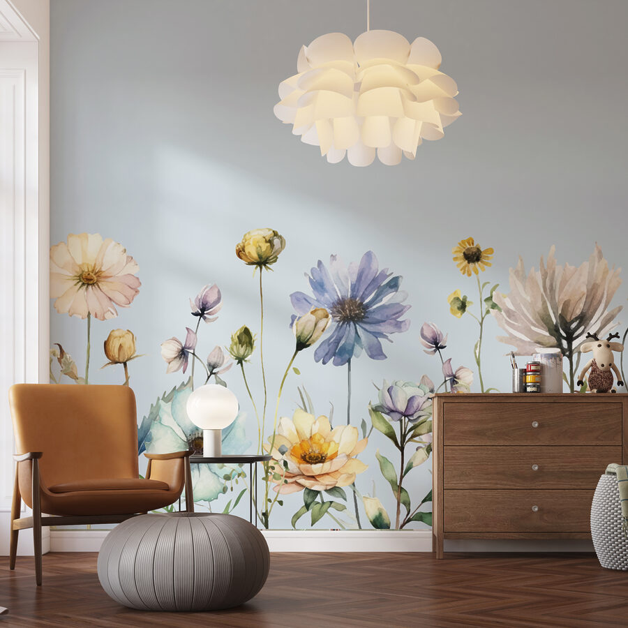 Um quadro de flores em aguarela