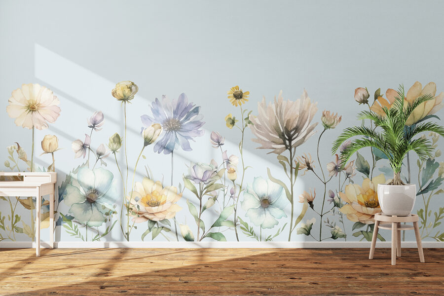 Um quadro de flores em aguarela