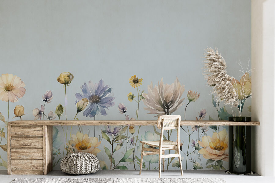 Um quadro de flores em aguarela