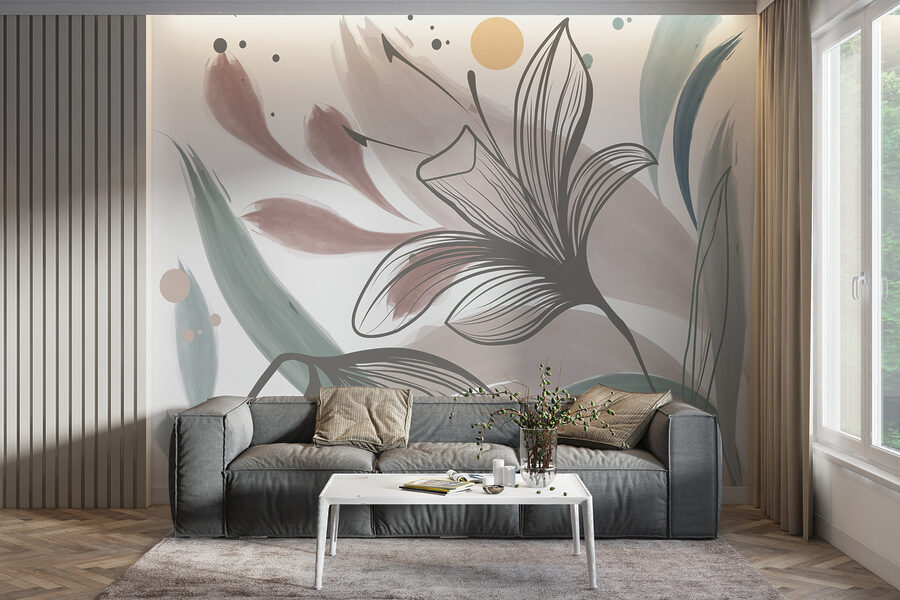 Papel de parede Um desenho de flores e folhas