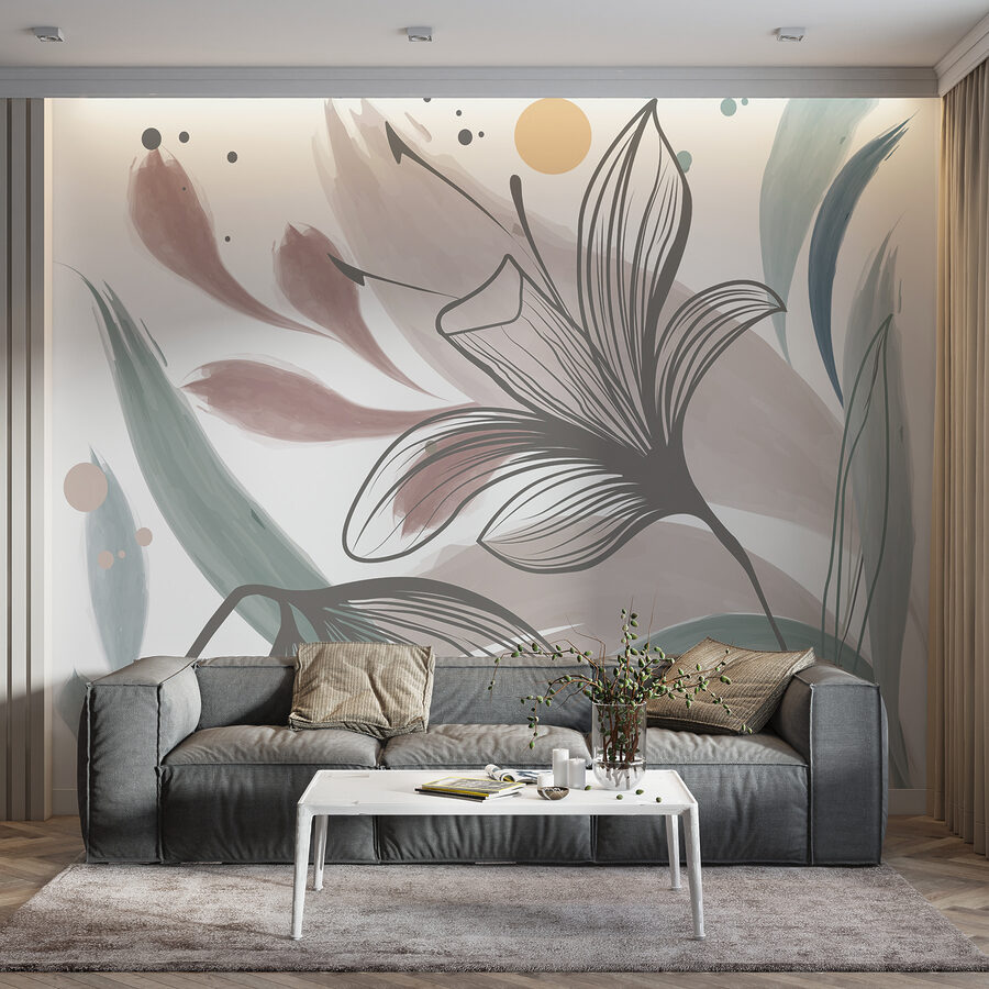 Papel de parede Um desenho de flores e folhas - Image 2
