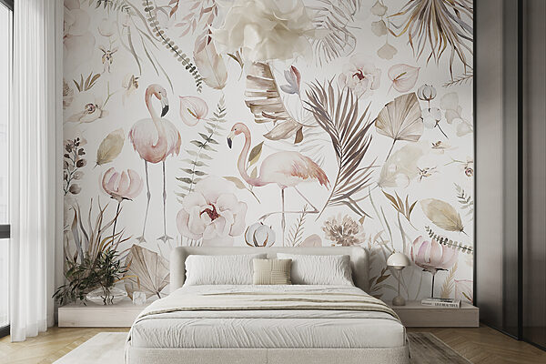 Uma aguarela de flamingos e flores Uma aguarela de flamingos e flores