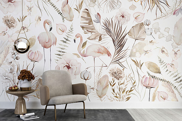 Uma aguarela de flamingos e flores Uma aguarela de flamingos e flores