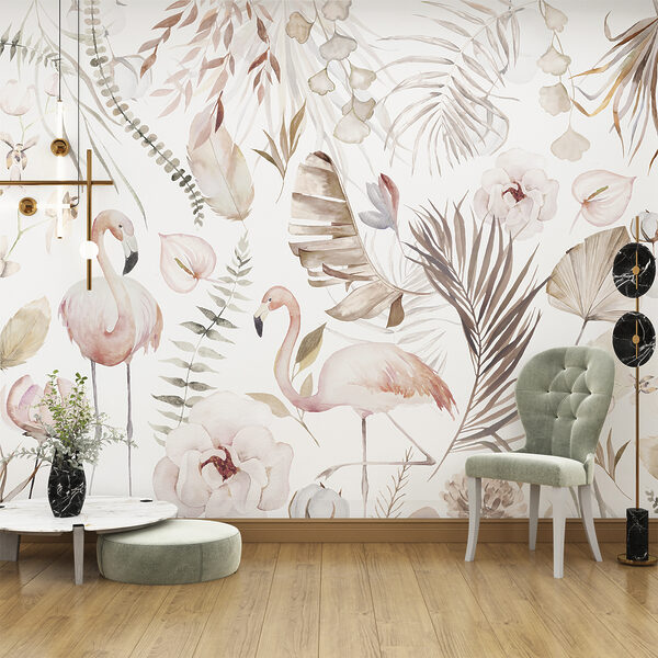 Uma aguarela de flamingos e flores Uma aguarela de flamingos e flores