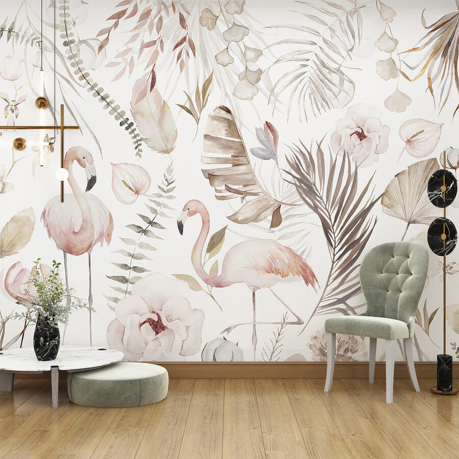 Uma aguarela de flamingos e flores Uma aguarela de flamingos e flores