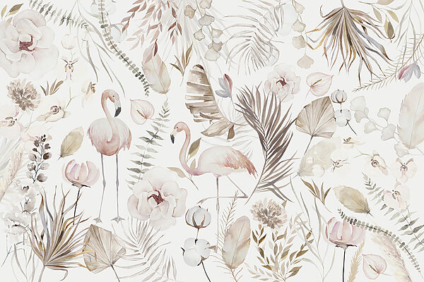 Uma aguarela de flamingos e flores Uma aguarela de flamingos e flores