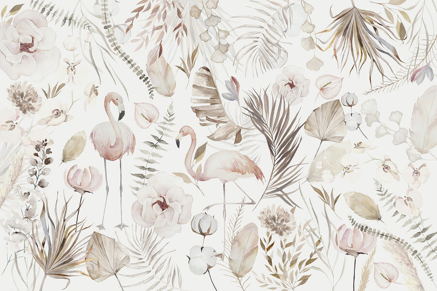 Uma aguarela de flamingos e flores Uma aguarela de flamingos e flores