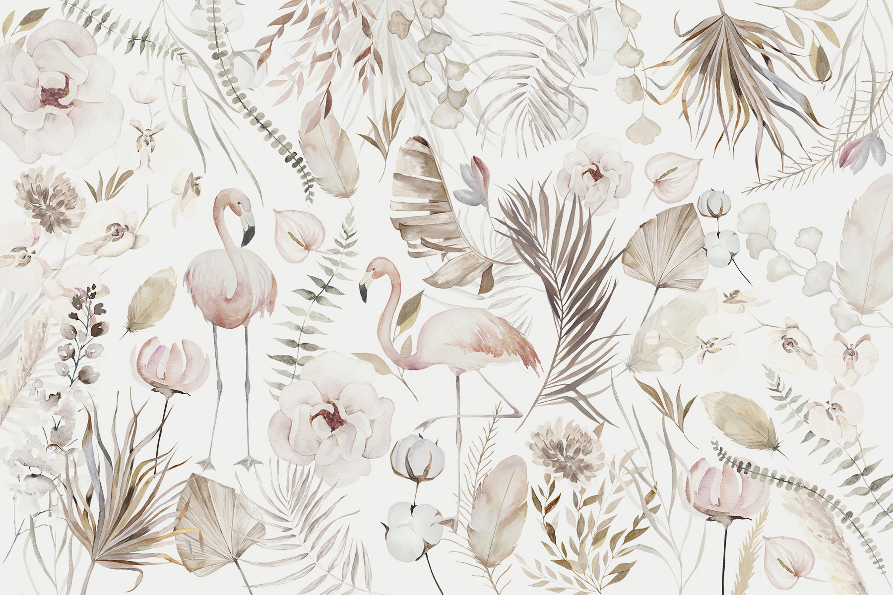 Uma aguarela de flamingos e flores w00507p - Uma aguarela de flamingos e flores - tegory