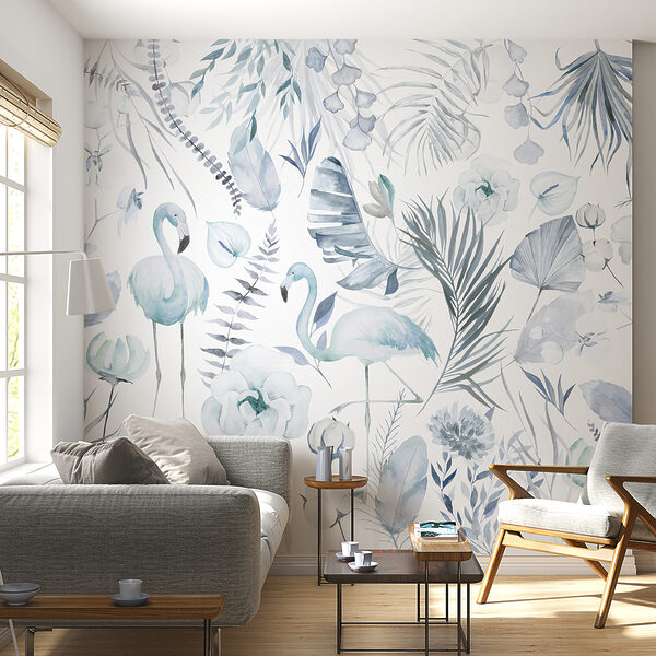 Um padrão de flamingos e flores Um padrão de flamingos e flores
