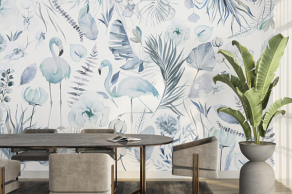 Um padrão de flamingos e flores Um padrão de flamingos e flores