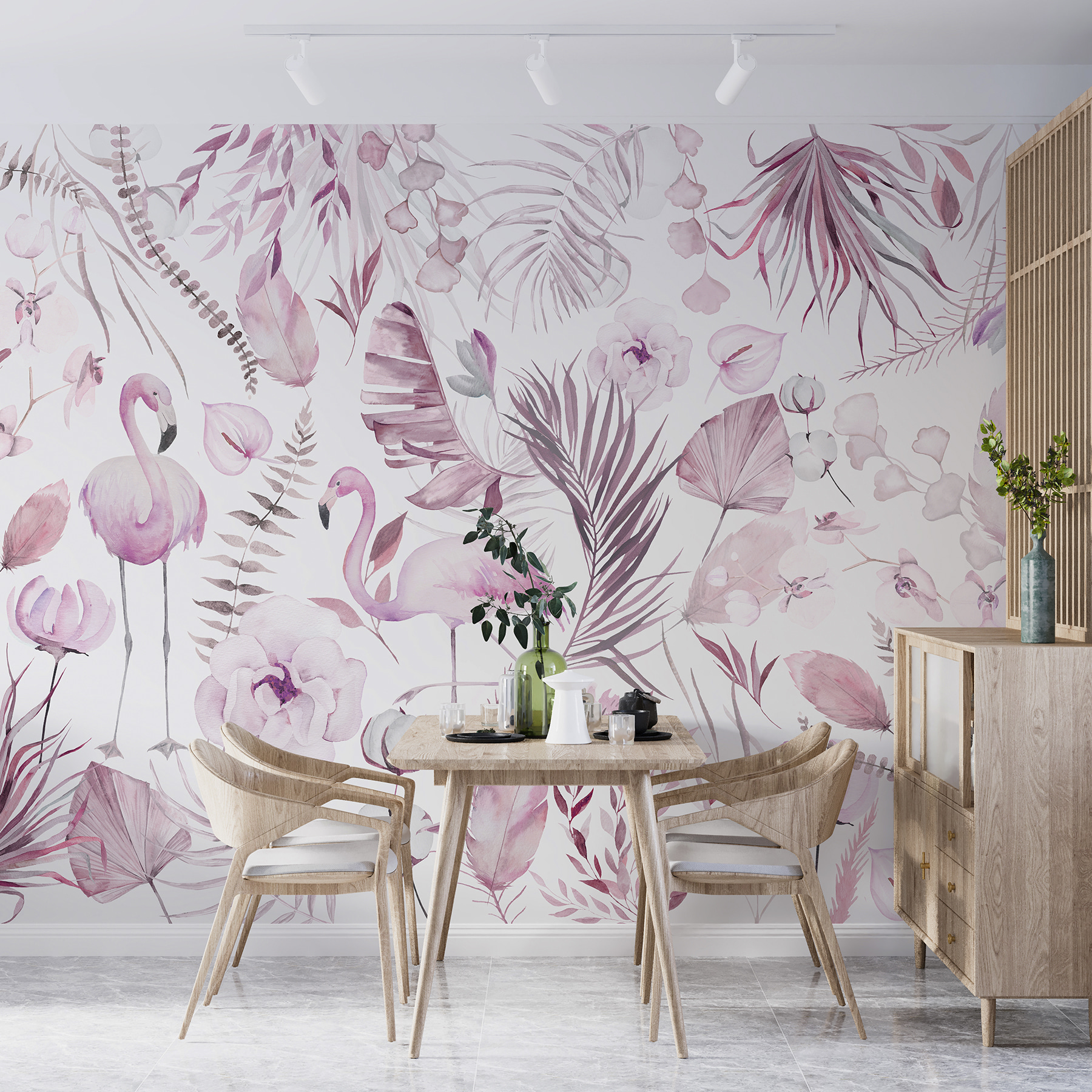 w00507v2pig9ms - Um padrão de flores e flamingos - tegory