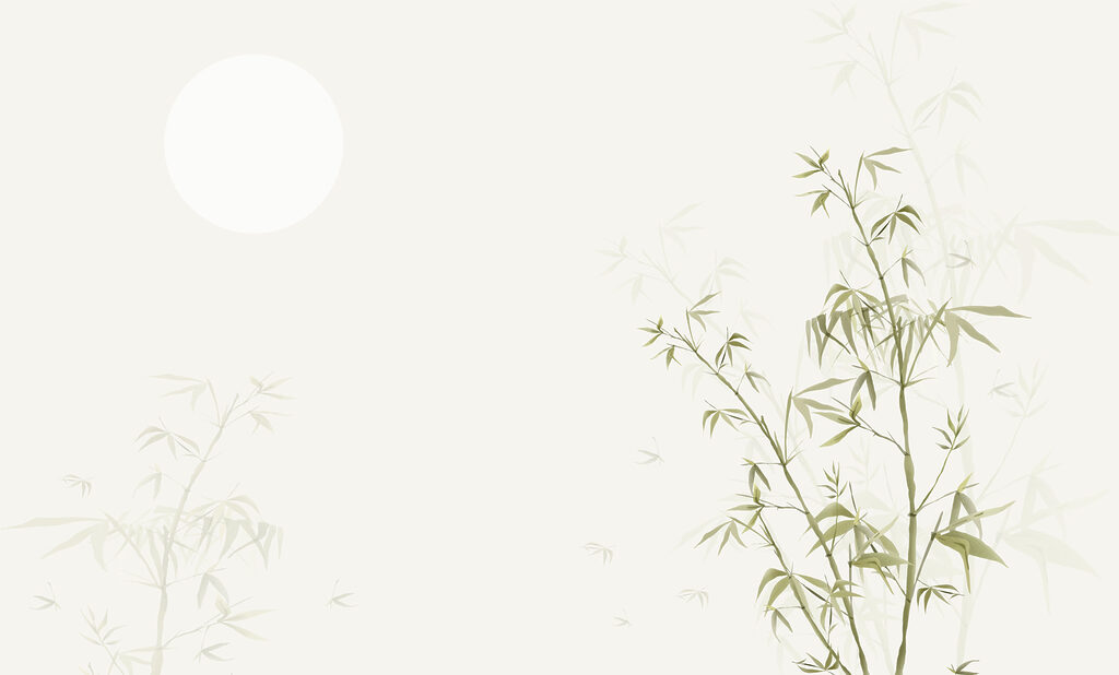 Um ramo de bambu com folhas e um sol Um ramo de bambu com folhas e um sol