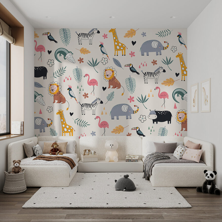 Papel de parede Um padrão de animais e folhas - Image 2