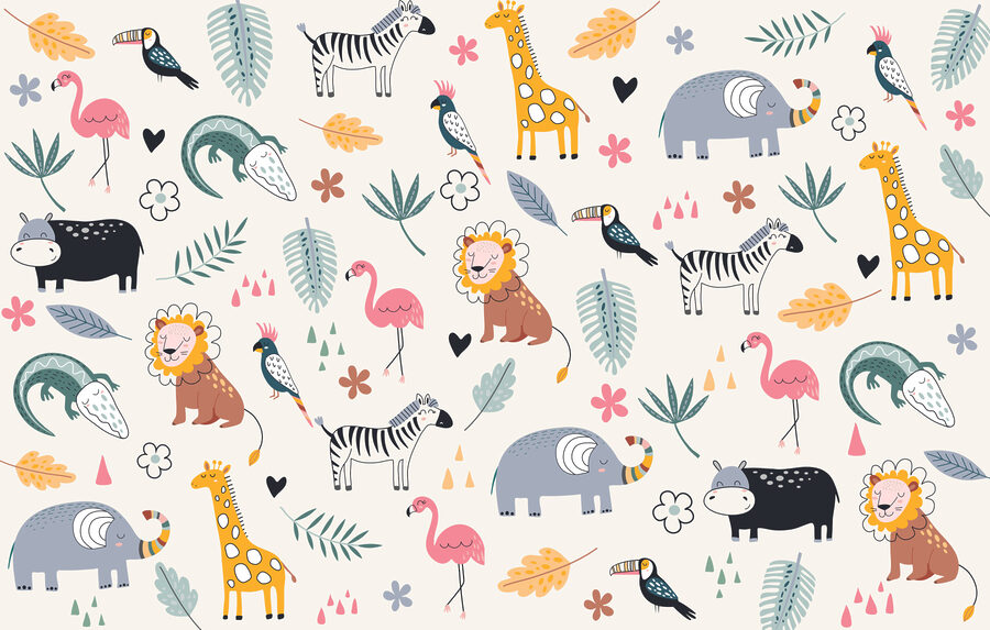 Papel de parede Um padrão de animais e folhas - Image 3