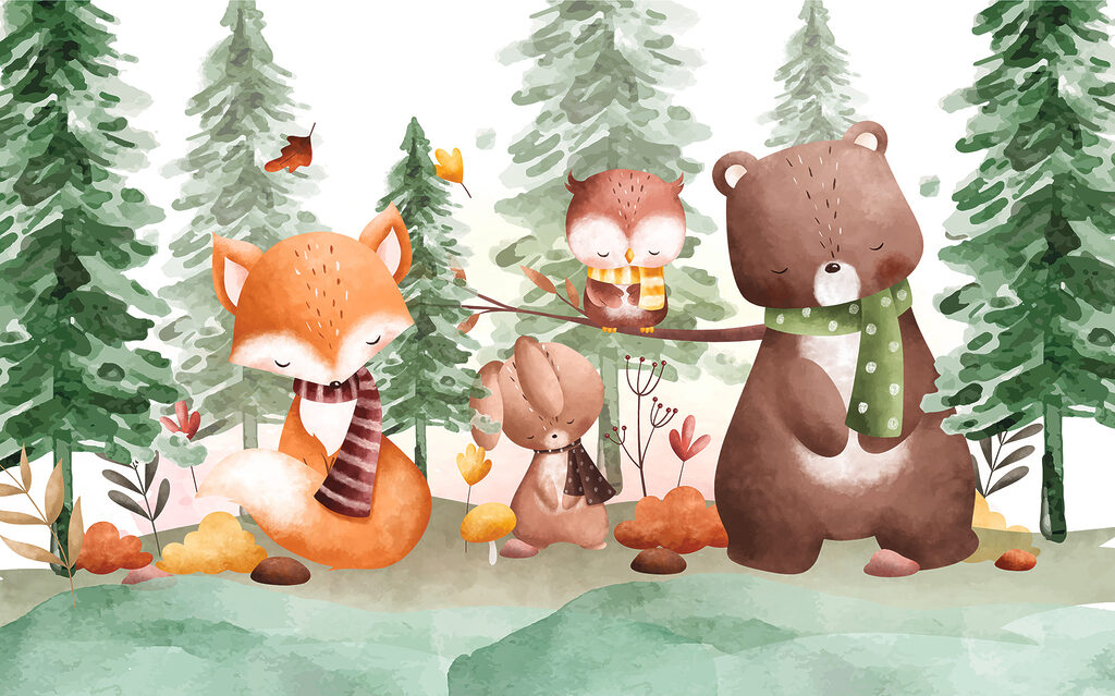 A group of animals in a forest