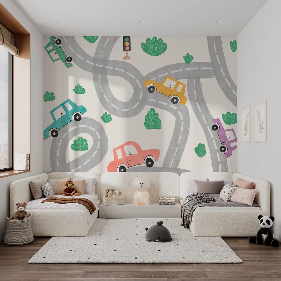 Um padrão de carros e estradas