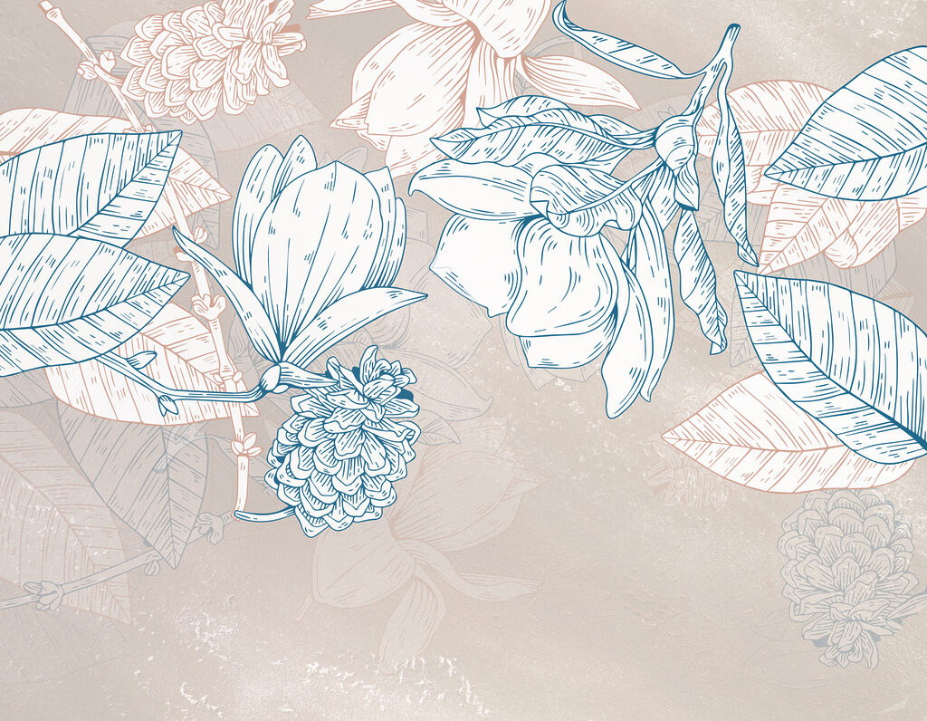 Um desenho de flores e folhas Um desenho de flores e folhas