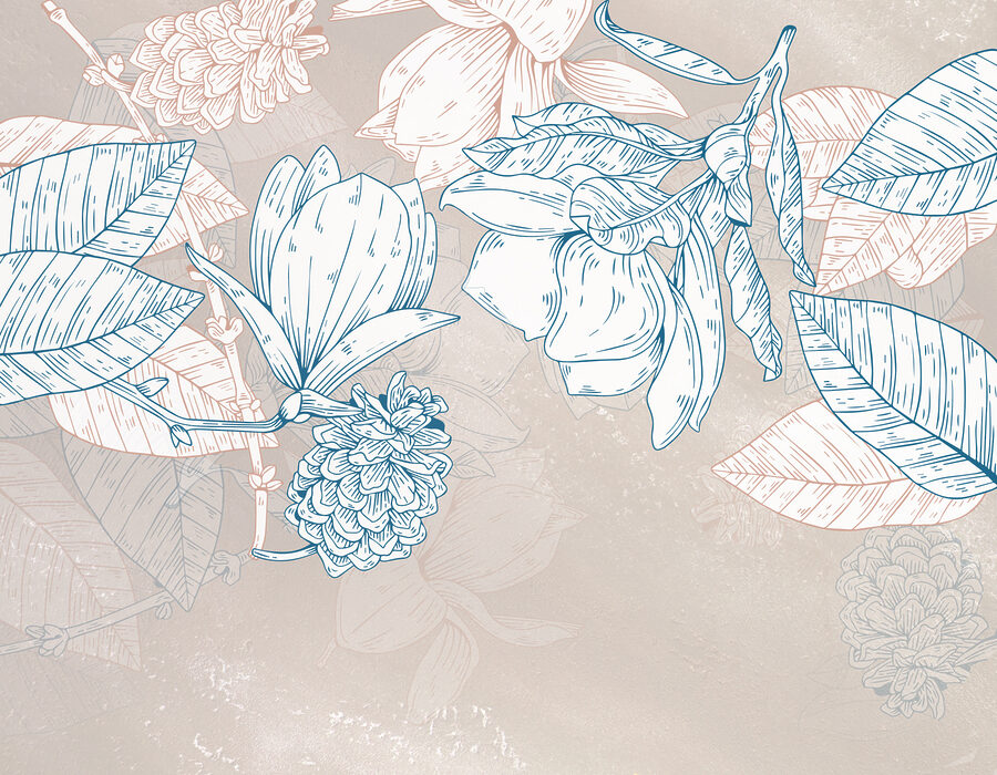 Um desenho de flores e folhas Um desenho de flores e folhas