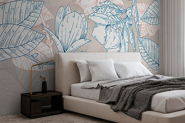 Um desenho de flores e folhas Um desenho de flores e folhas