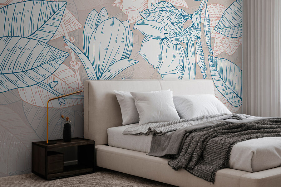Um desenho de flores e folhas Um desenho de flores e folhas
