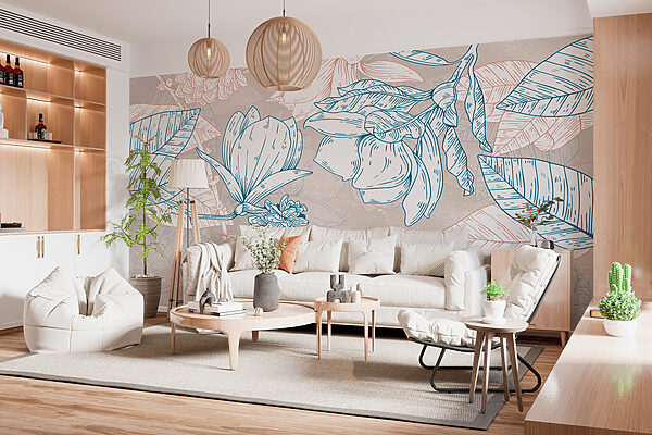 Um desenho de flores e folhas Um desenho de flores e folhas