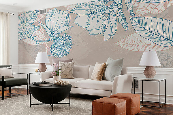 Um desenho de flores e folhas Um desenho de flores e folhas