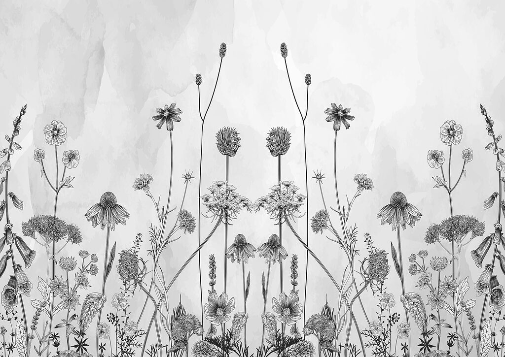 Um desenho de flores e plantas Um desenho de flores e plantas