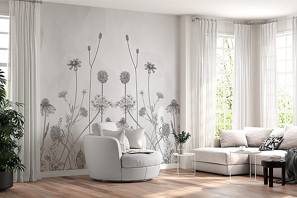 Papel de parede Papel de parede Um desenho de flores e plantas (REF: w00518v1)