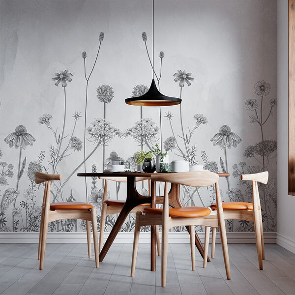 Um desenho de flores e plantas Um desenho de flores e plantas