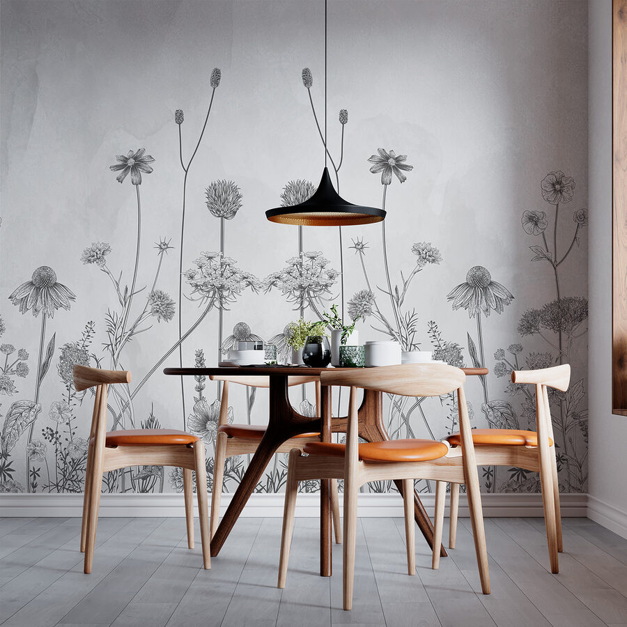 Um desenho de flores e plantas