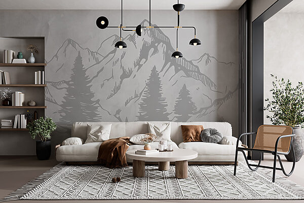 A drawing of a mountain range