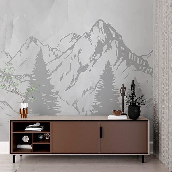 A drawing of a mountain range