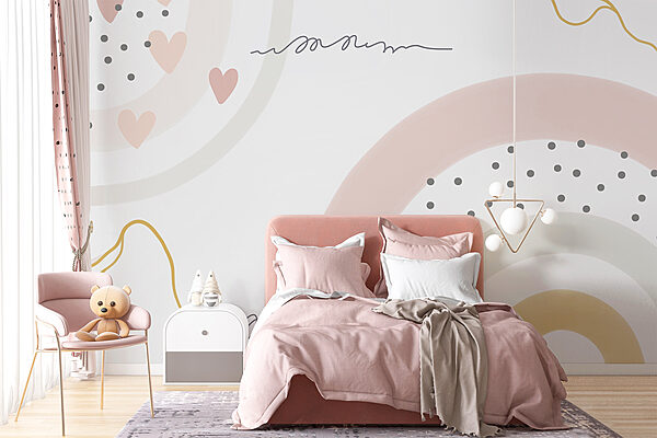 Um fundo branco com círculos e pontos cor-de-rosa e cinzentos Um fundo branco com círculos e pontos cor-de-rosa e cinzentos