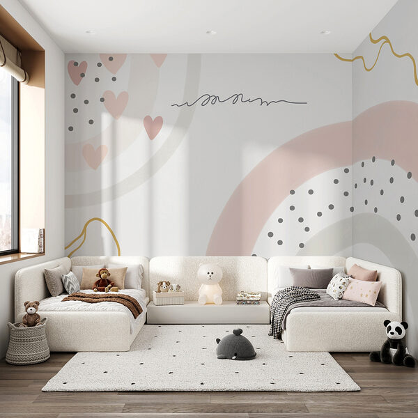 Um fundo branco com círculos e pontos cor-de-rosa e cinzentos Um fundo branco com círculos e pontos cor-de-rosa e cinzentos