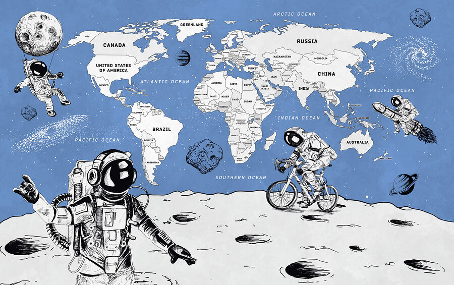 Um desenho de dois astronautas na Lua