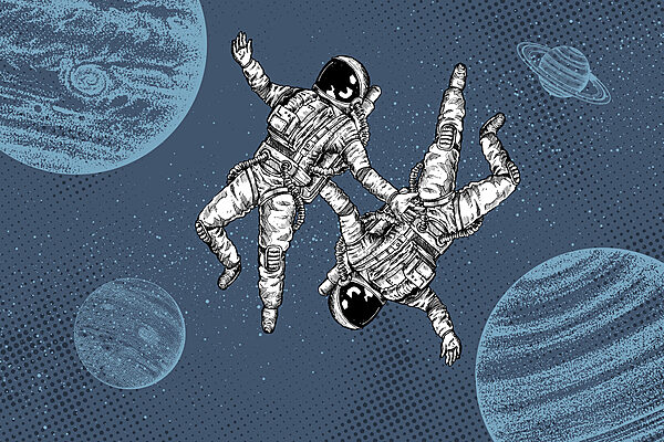 Dois astronautas a flutuar no espaço Dois astronautas a flutuar no espaço
