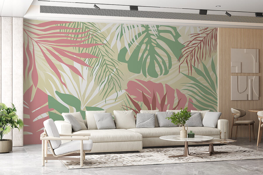 Um padrão de folhas sobre um fundo branco