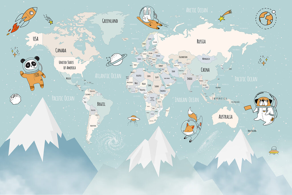 Um mapa do mundo com montanhas e nuvens Um mapa do mundo com montanhas e nuvens
