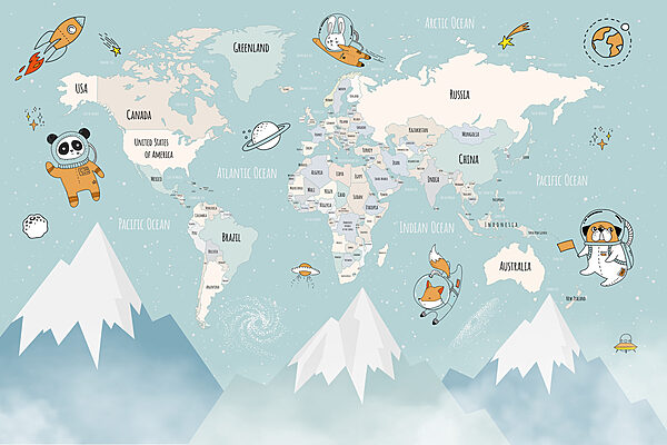 Um mapa do mundo com montanhas e nuvens Um mapa do mundo com montanhas e nuvens