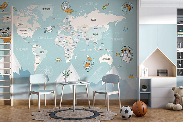 Um mapa do mundo com montanhas e nuvens Um mapa do mundo com montanhas e nuvens