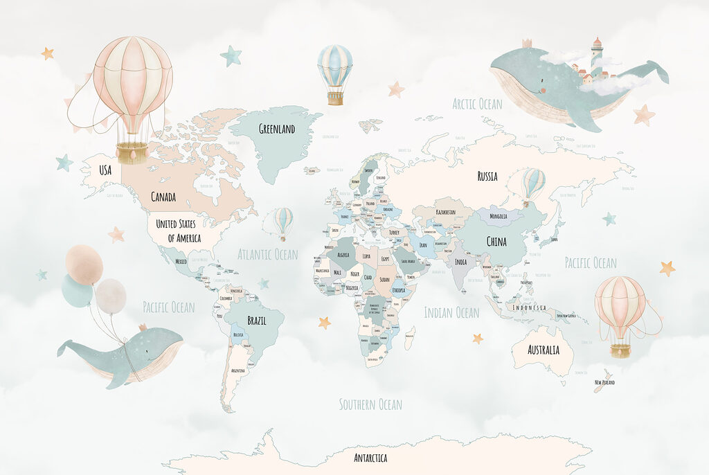 Um mapa do mundo com balões de ar quente Um mapa do mundo com balões de ar quente