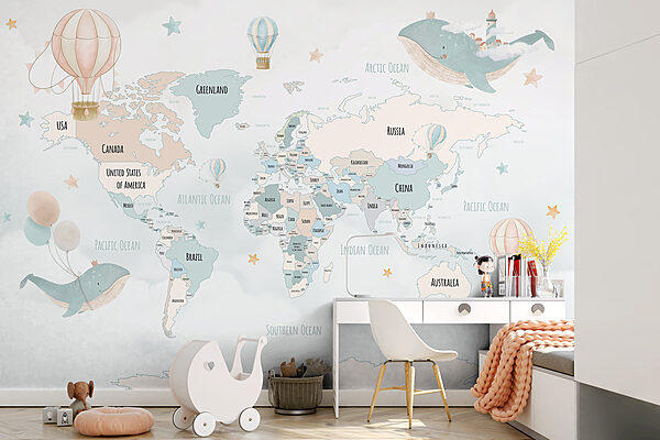 Um mapa do mundo com balões de ar quente Um mapa do mundo com balões de ar quente