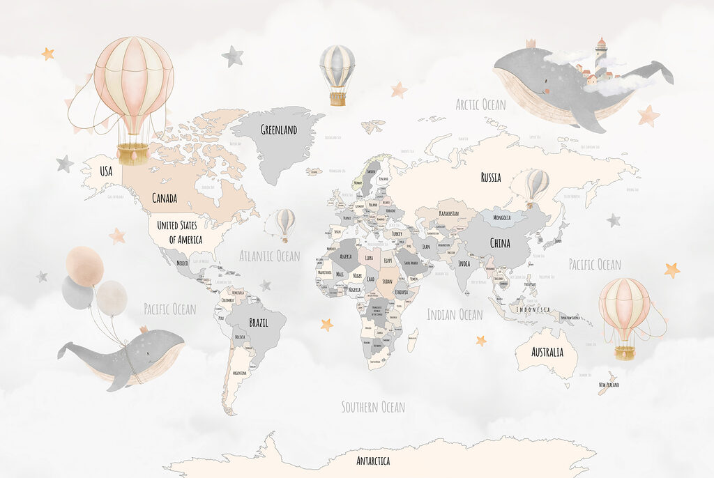 Um mapa do mundo com balões de ar quente Um mapa do mundo com balões de ar quente