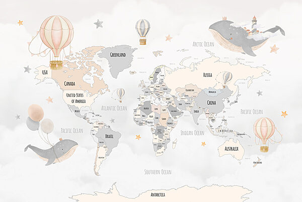 Um mapa do mundo com balões de ar quente Um mapa do mundo com balões de ar quente