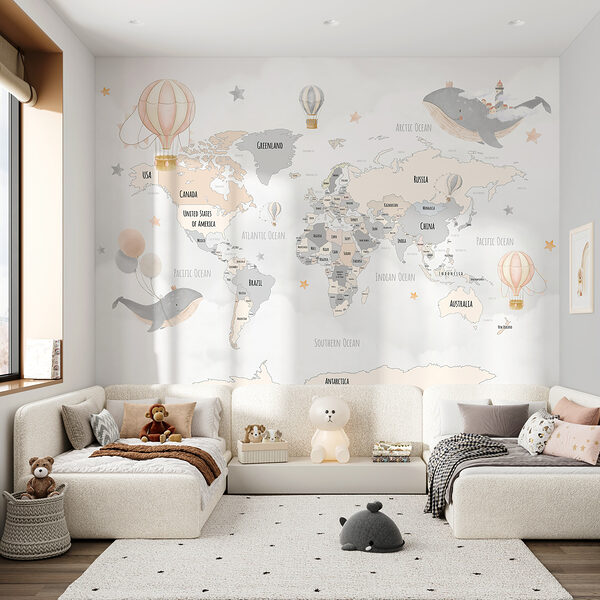 Um mapa do mundo com balões de ar quente Um mapa do mundo com balões de ar quente