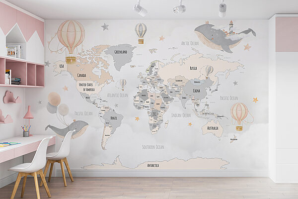 Um mapa do mundo com balões de ar quente Um mapa do mundo com balões de ar quente