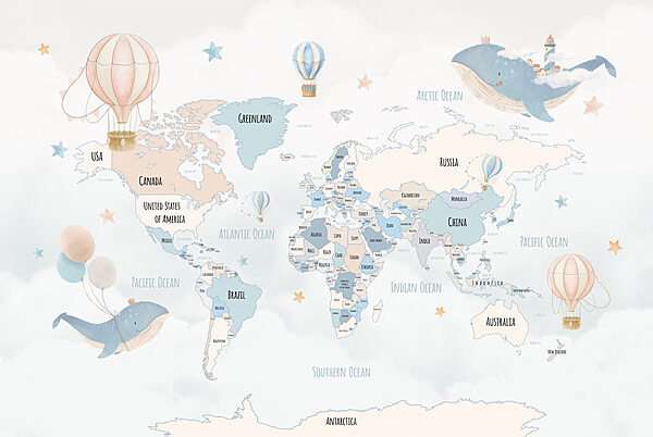 Um mapa do mundo com balões de ar quente Um mapa do mundo com balões de ar quente